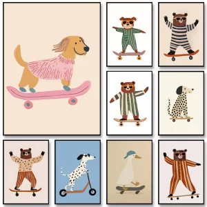 cute skateboard dog dachshund canvas prints poster