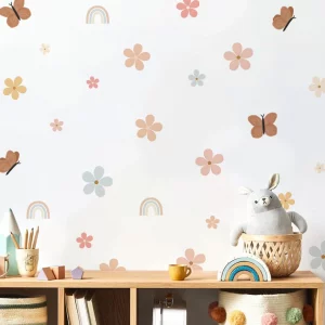 boho watercolor flowers rainbow butterfly nursery wall sticker